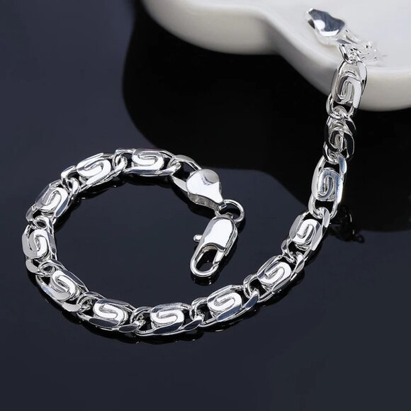 Fashion Jewelry Jewelry - Stunning Flat Byzantine Bracelet 8.00" Long 6mm Wide Stamped 925 Sterling Silver